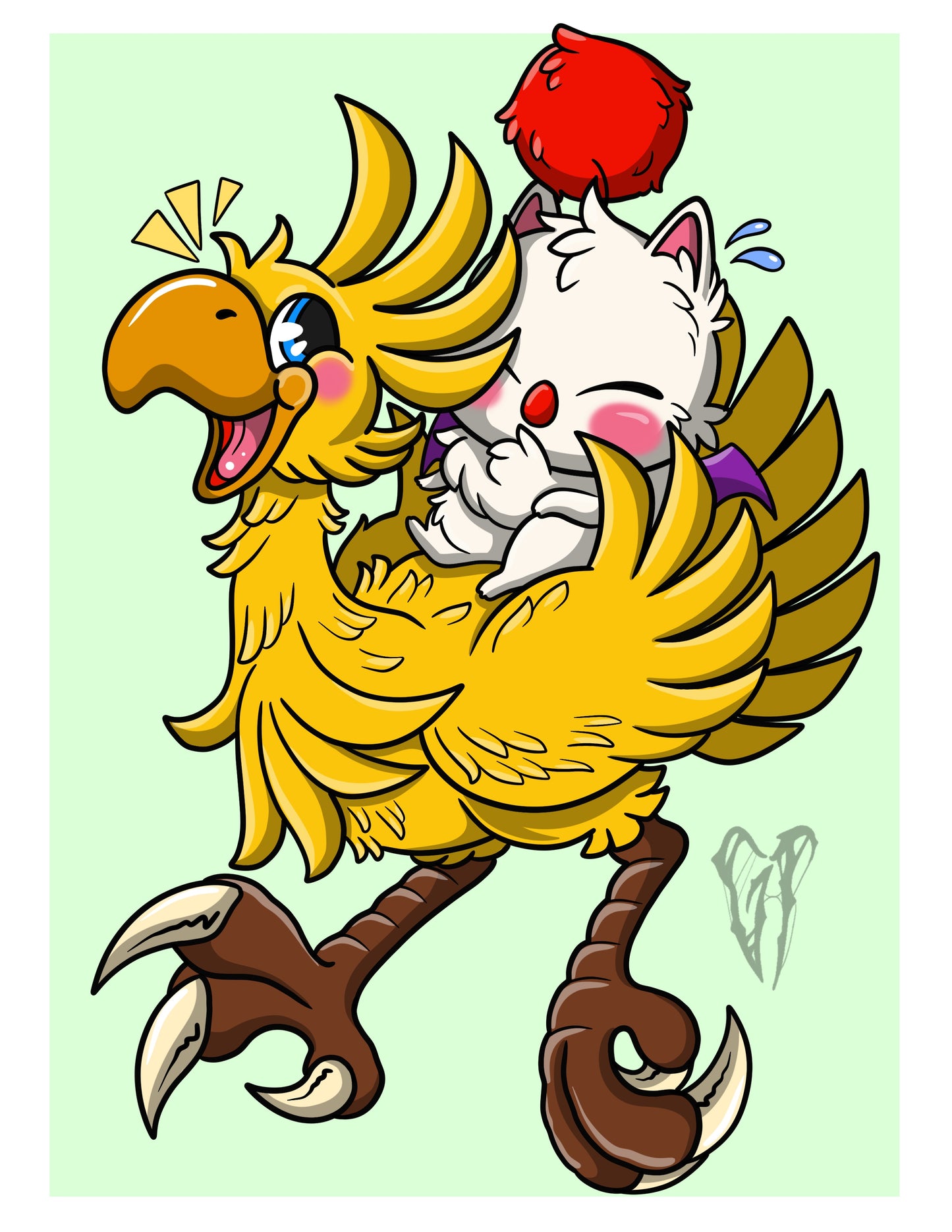 Yellow Bird and Cat Bat Print